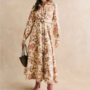 NWT Sezane Zoea Merveille Print Cream Floral Midi Dress Size 2